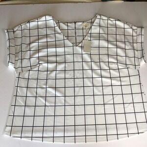 Melloday Grid Print Top - Short Sleeve‎ Blouse - Career Casual - 2X